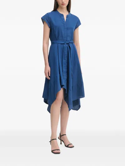 Dkny Belted Handkerchief-hem Midi Dress In Blue