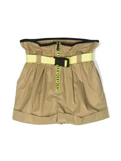 Dkny Kids' Belted High-waisted Shorts In Green