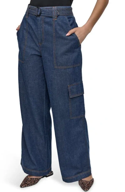 DKNY DKNY BELTED LIGHTWEIGHT WIDE LEG JEANS