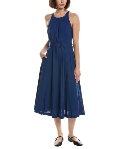 Dkny Belted Linen-blend Dress In Blue