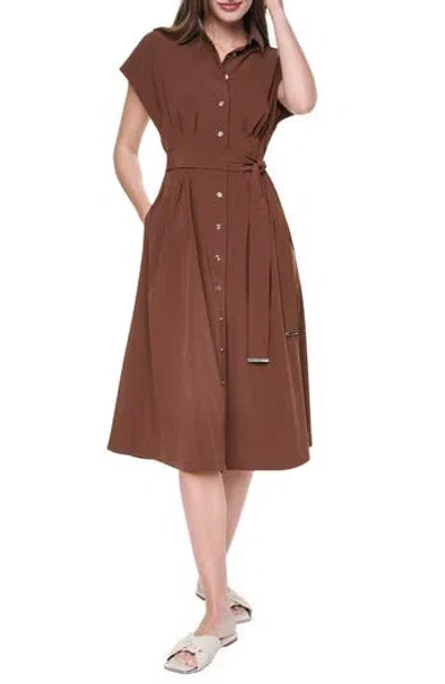 Dkny Belted Midi Shirtdress In Brown