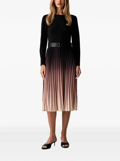 Dkny Belted Pleated Midi Dress In Black