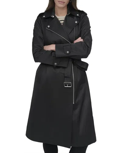 Dkny Belted Rain Jacket In Black