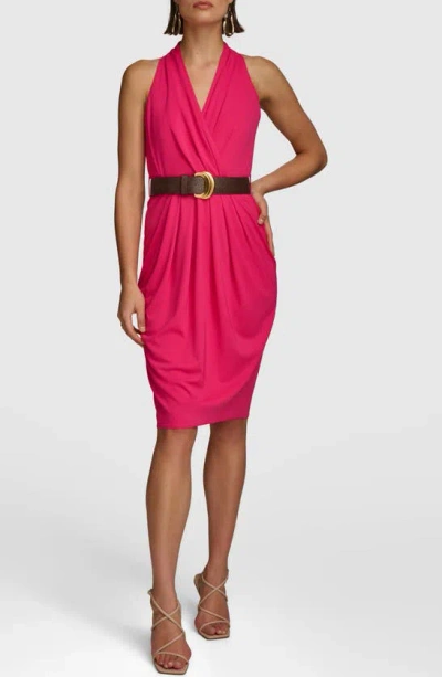 Dkny Belted Sleeveless Midi Dress In Pink