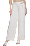 Dkny Belted Twill Wide Leg Pants In Eggnog