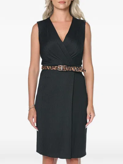 Dkny Belted Wrap Mini Dress In Black