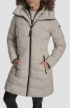 Dkny Bib Front Quilted Puffer Coat In Gray