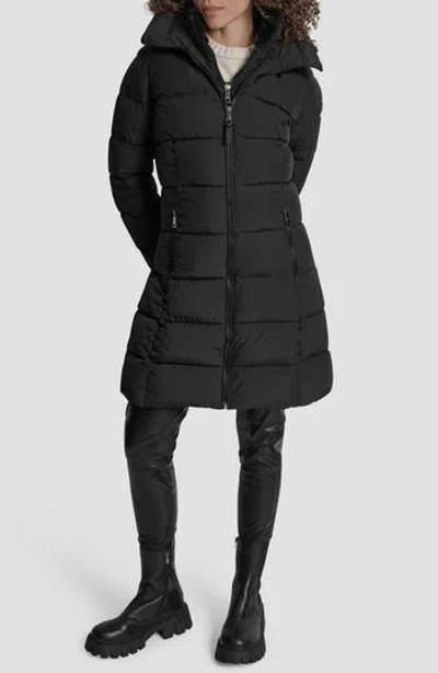 Dkny Bib Front Quilted Puffer Coat In Black