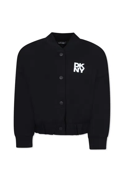 Dkny Kids' Black Bomber Jacket For Girl With Logo