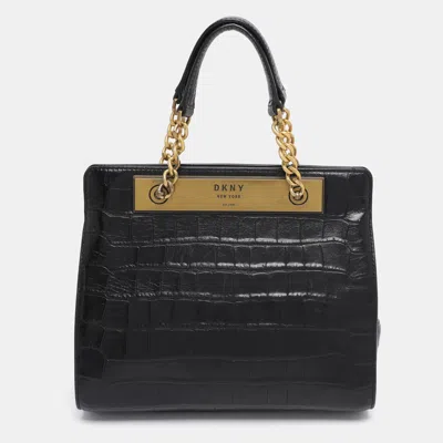 Pre-owned Dkny Black Croc Embossed Leather Cooper Satchel