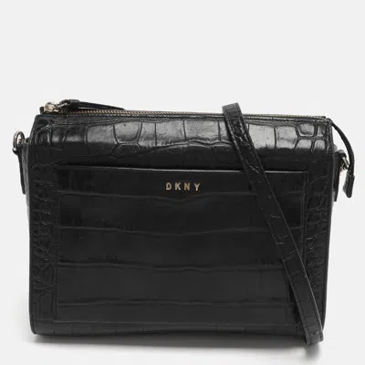 Pre-owned Dkny Black Croc Embossed Leather Crossbody Bags