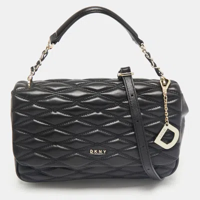 Pre-owned Dkny Black Diamond Quilted Leather Lara Top Handle Bag