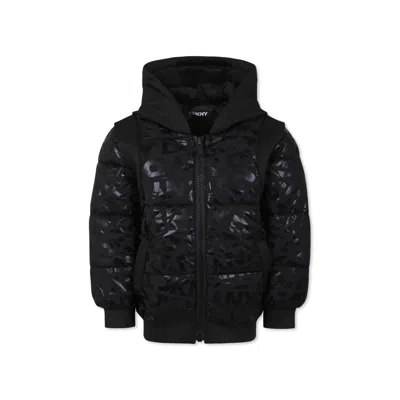Dkny Kids' Black Down Jacket For Girl With Logo