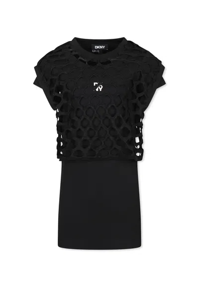 Dkny Kids' Black Dress For Girl With Logo