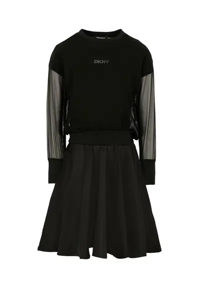 Dkny Kids' Black Dress For Girl With Logo