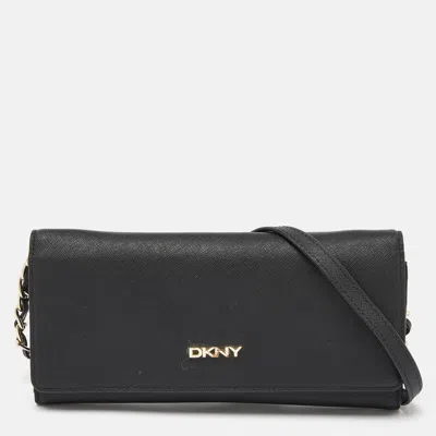 Dkny Black Leather And Leather Wallet On Chain