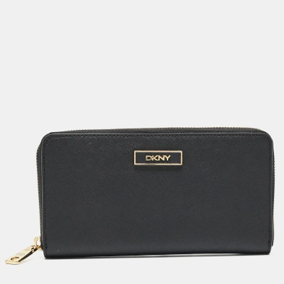 Pre-owned Dkny Black Leather Bryant Park Zip Around Continental Wallet