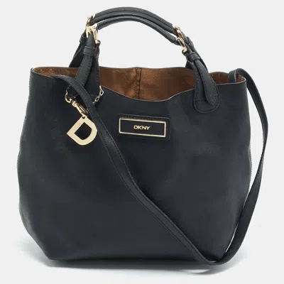 Pre-owned Dkny Black Leather Charm Hobo