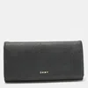 Dkny Black Leather Continental Flap Wallet In Black