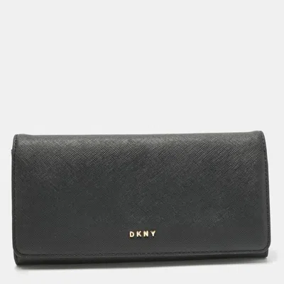 Dkny Black Leather Continental Flap Wallet