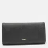 Dkny Black Leather Continental Flap Wallet In Black