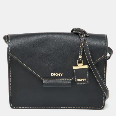 Pre-owned Dkny Black Leather Envelope Flap Shoulder Bag