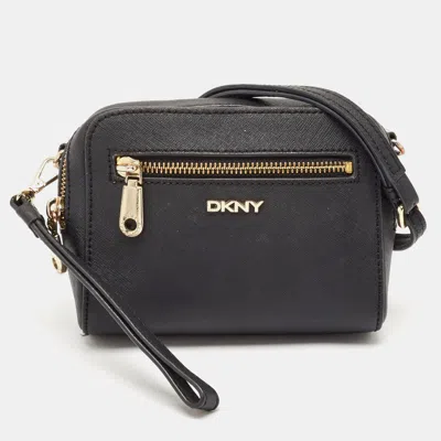 Pre-owned Dkny Black Leather Front Pocket Crossbody Bag