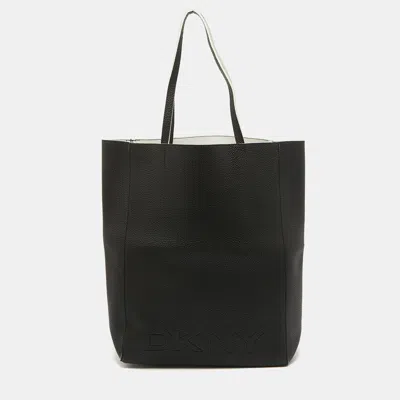 Dkny Black Leather Logo Embossed Shopper Tote