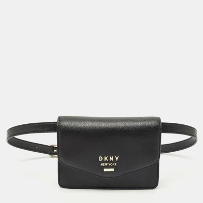 Pre-owned Dkny Black Leather Logo Flap Belt Bag