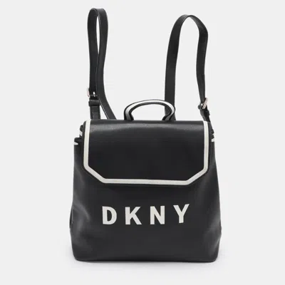 Dkny Black Leather Logo Print Jade Flap Backpack