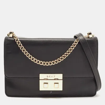 Pre-owned Dkny Black Leather Pushlock Flap Chain Crossbody Bag