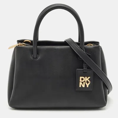 Dkny Black Leather Small Dixie Tote In Purple