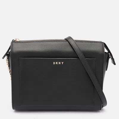 Pre-owned Dkny Black Leather Top Zip Crossbody Bag
