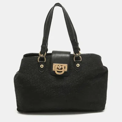 Pre-owned Dkny Black Monogram Canvas And Leather Flap Tote
