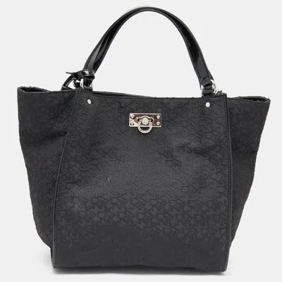 Dkny Black Monogram Canvas And Patent Leather Tote