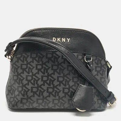 Pre-owned Dkny Black Monogram Coated Canvas And Leather Dome Crossbody Bag