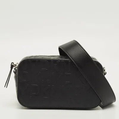 Pre-owned Dkny Black Monogram Embossed Leather Camera Bag