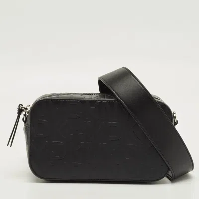 Dkny Black Monogram Embossed Leather Camera Bag In White