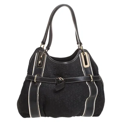 Dkny Black Monogram Fabric And Leather Tote