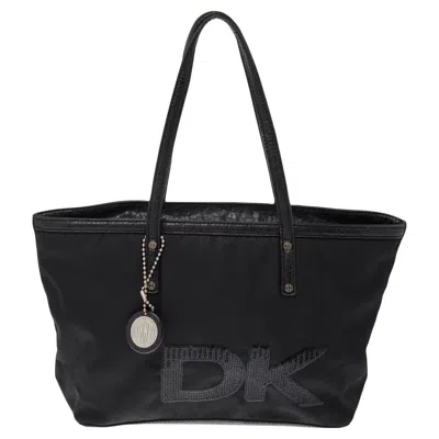 Dkny Black Nylon And Leather Sequin Logo Tote