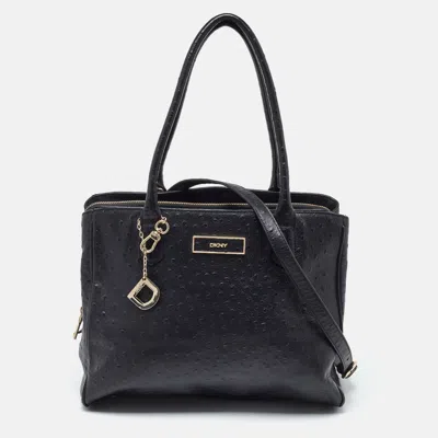 Pre-owned Dkny Black Ostrich Embossed Leather Tote