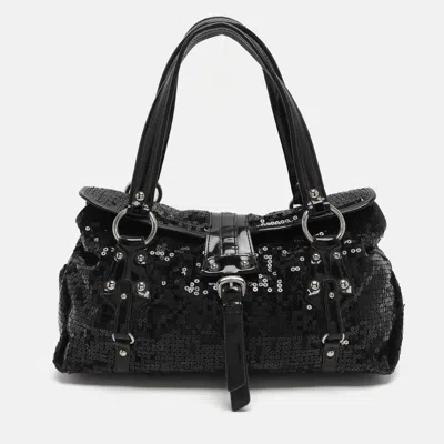 Pre-owned Dkny Black Patent Leather And Sequins Satchel