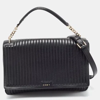 Pre-owned Dkny Black Pinstripe Quilted Leather Gansevoort Flap Top Handle Bag