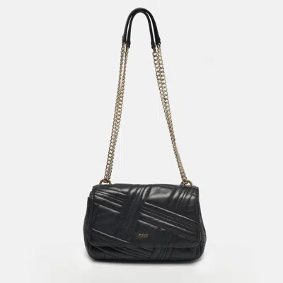 Dkny Black Quilted Leather Allen Flap Shoulder Bag In Purple