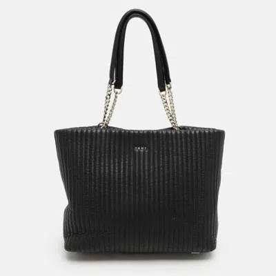 Dkny Black Quilted Leather Chain Tote In White