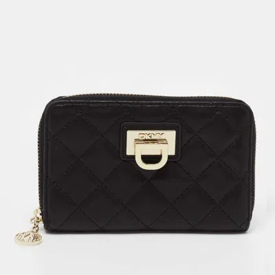 Dkny Black Quilted Leather Zip Around Wallet