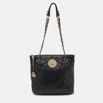 Pre-owned Dkny Black Quilted Leather Zip Shoulder Bag