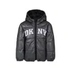 Dkny Black Reversible Down Jacket For Girl With Logo In Gray