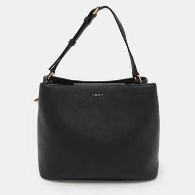 Pre-owned Dkny Black Saffiano Leather Bryant Park Bucket Bag