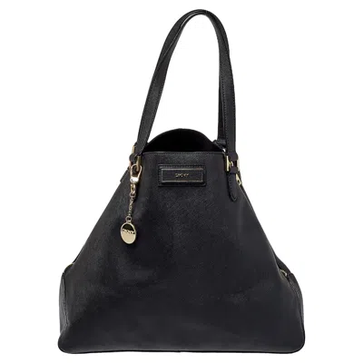Dkny Black Saffiano Leather Double Zip Tote